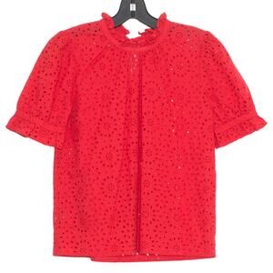Madewell Top Cottage Romantic Eyelet Prairie Feminine Boho Victorian Red Size XS
